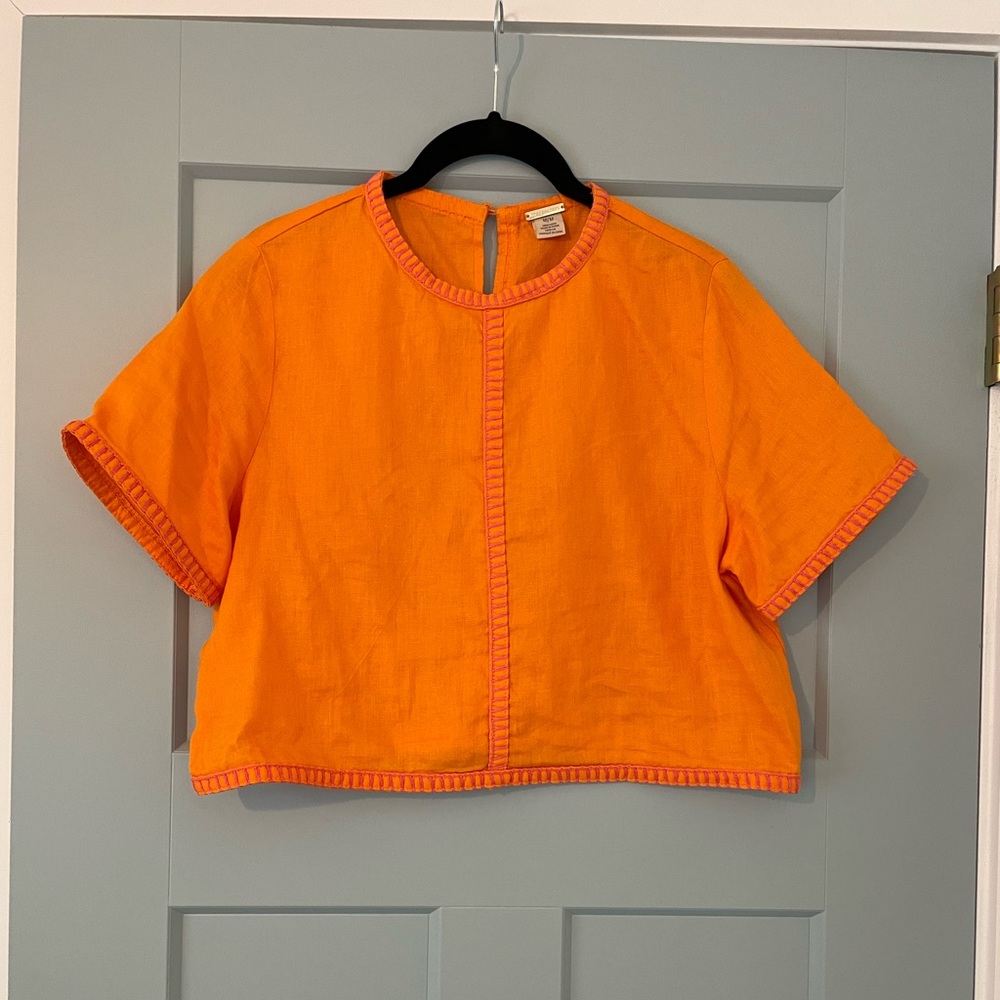 Magaschoni linen boxy cropped top